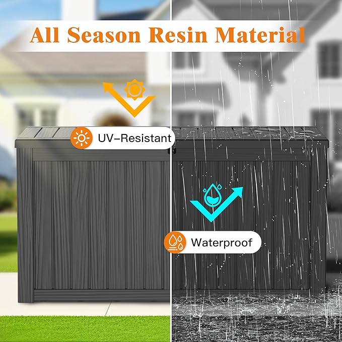 150 Gallon Outdoor Storage Box Waterproof Deck Box for Garden Tools, Lockable Storage Box for Patio Cushion Outside Package Delivery Box