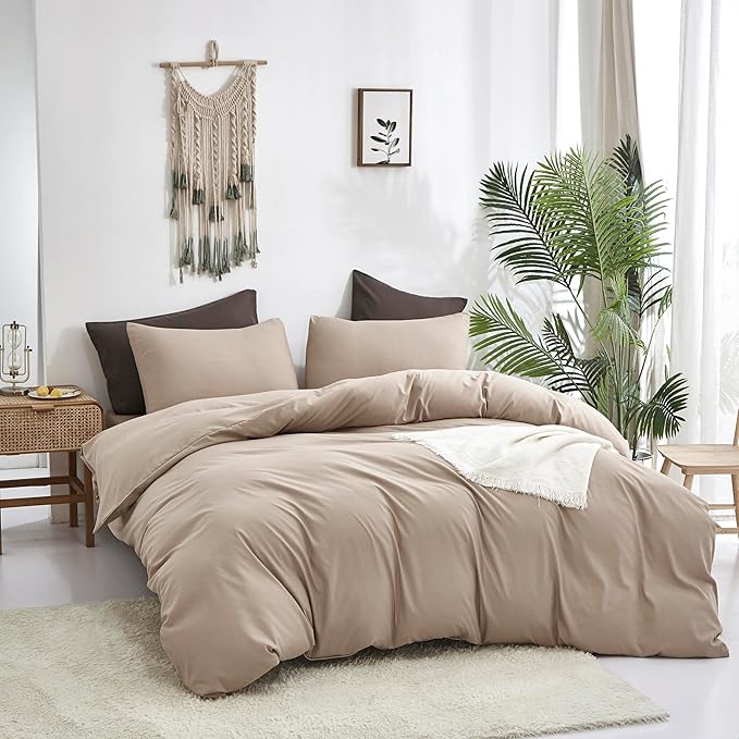 CLOTHKNOW Khaki Queen Comforter Set 3Pcs Cream Coffee Bedding Comforter Sets Soft Taupe Queen Comforter All Season Wheat Tan Comforter Sets Queen