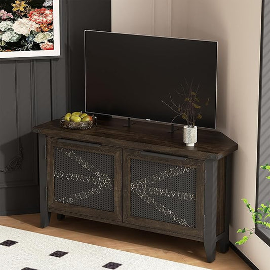 VFK Farmhouse Corner TV Stand for 50 Inch TV, Rustic Entertainment Center with Storage, Space-Saving Media Console Table for Living Room & Bedroom