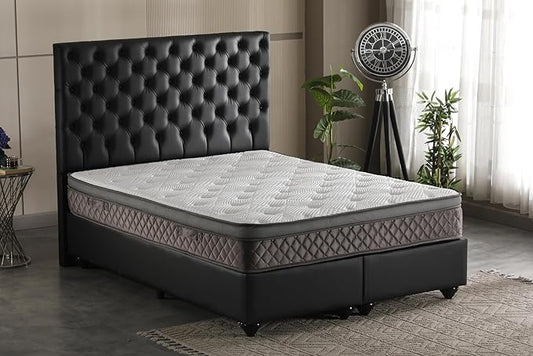 Ottomanson Queen 12” Eurotop Hybrid Mattress - Premium Quilted Cover - Made in USA - Medium-Firm Support - Individually Pocketed Coils & CertiPUR-US Foam - Fiberglass-Free - Bed in a Box