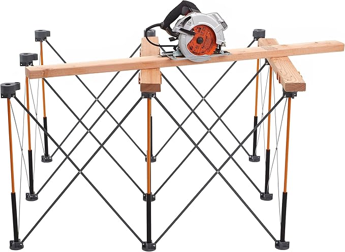 Bora Centipede 30in Folding Work Table Set - No Assembly 9-Strut Collapsible Table 3500lb Weight Limit - 4x4ft Mobile Work Station with Storage Bag, Foldable Work Bench Table - CK9S, Orange/Black