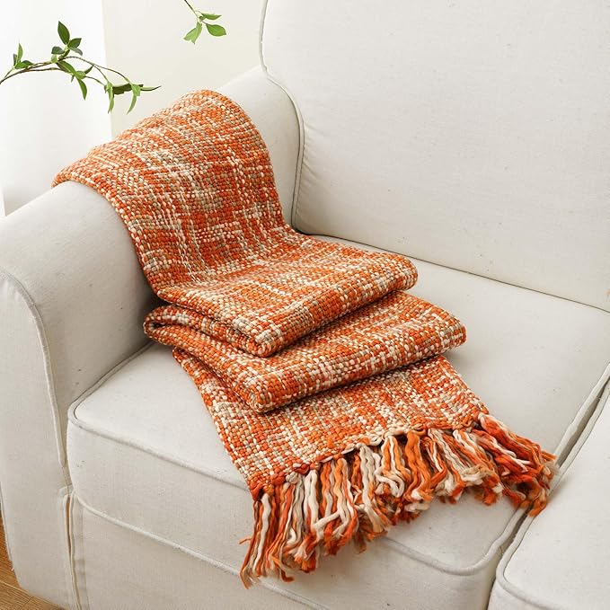 BATTILO HOME Orange Throw Blanket for Couch, Decorative Fall Blankets and Throws, Soft Colorful Throw Blankets for Bed, Halloween Throw Blanket for Home Decor, 50"x60"