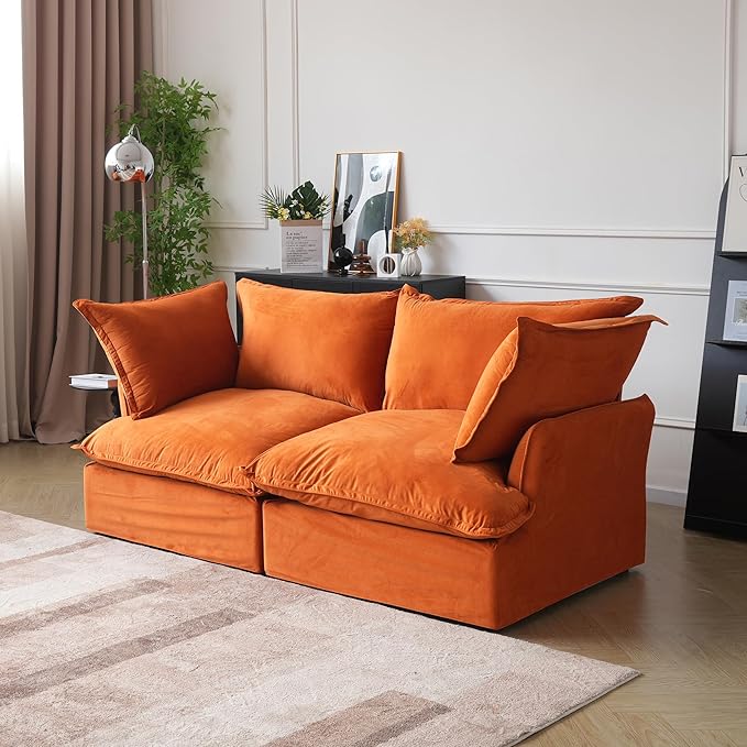 JACH 82.66" Sectional Couch for Living Room, Modular Sectional Sofa, Modern Convertible Couches, Cushion Covers Removable, Down Filled Soft Sofas for Living Room, Home, Apartment (Orange)