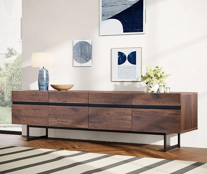 WAMPAT Modern TV Stand for up to 75 inch, Wooden Entertainment Center TV Console with Storage Cabinets Media Console for Living Room,Brown