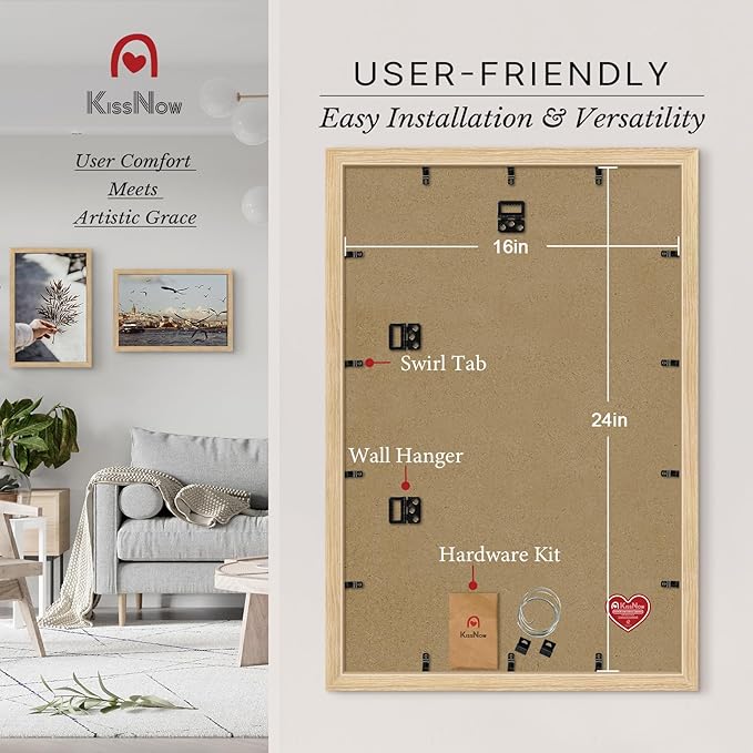 16x24 Poster Frame 4 Pack, Natural Oak Wood Picture Frame with Polished Plexiglass, Wall Hanging