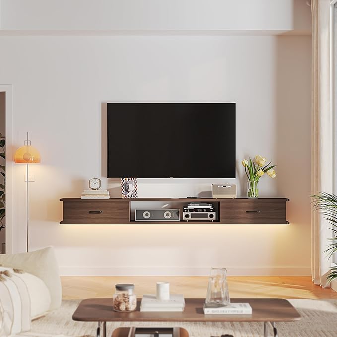 Floating TV Stand with 2 Doors,55'' Wall-Mounted TV Console,Floating TV Cabinet,Floating Console Shelf,Wall Mounted TV Cabinet(Walnut)