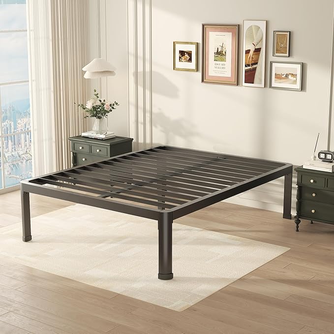 California King Bed Frame with Round Corner Edge Legs, 18 Inch Tall 3500 lbs Heavy Duty Metal Platform Bed Frame California King Size, No Box Spring Needed/Noise Free/Non-Slip