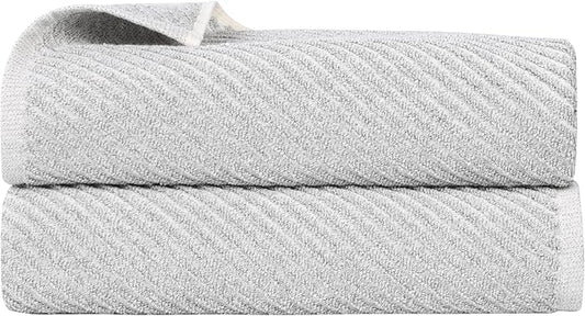 Superior Amelia Viscose Cotton Blend Medium Weight Bath Sheets, for Bathroom, Shower, Spa, Plush, Quick Dry, Ultra-Soft Towels, Essentials, Ribbed Design, Oversized Towels, Set of 2, Platinum