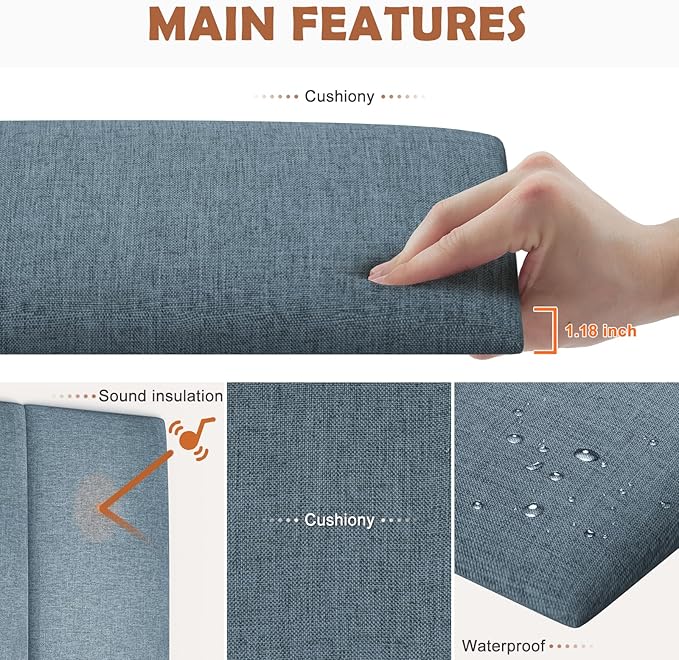 IFNOW Upholstered Wall Mounted Headboard, 3D Soundproof Wall Panels Peel and Stick for Queen Size, Reusable and Removable Tufted Bed Headboard in Dusty Blue (9 Panels, 10" x 24")