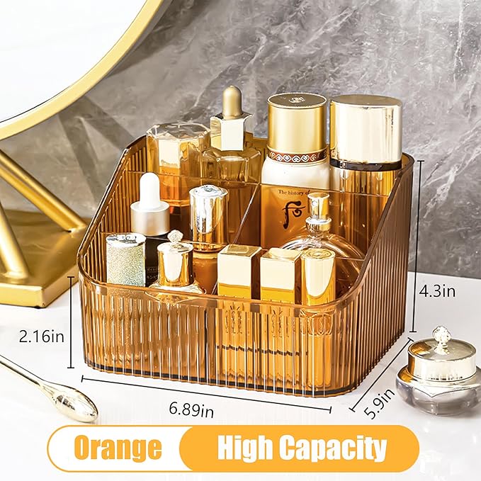 Makeup Organizer Cosmetics Storage Box, Large Capacity Make Up Brush Holder Organizer Vanity Accessories, Bathroom Countertops, Desk Storage Container, Cosmetic Display cases(Yellow-L)
