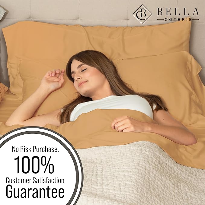 Bella Coterie Luxury Split King Sheet Set | Organically Grown | Ultra Soft | Cooling for Hot Sleepers | 18" Deep Pocket | Viscose Made from Bamboo [Marigold]
