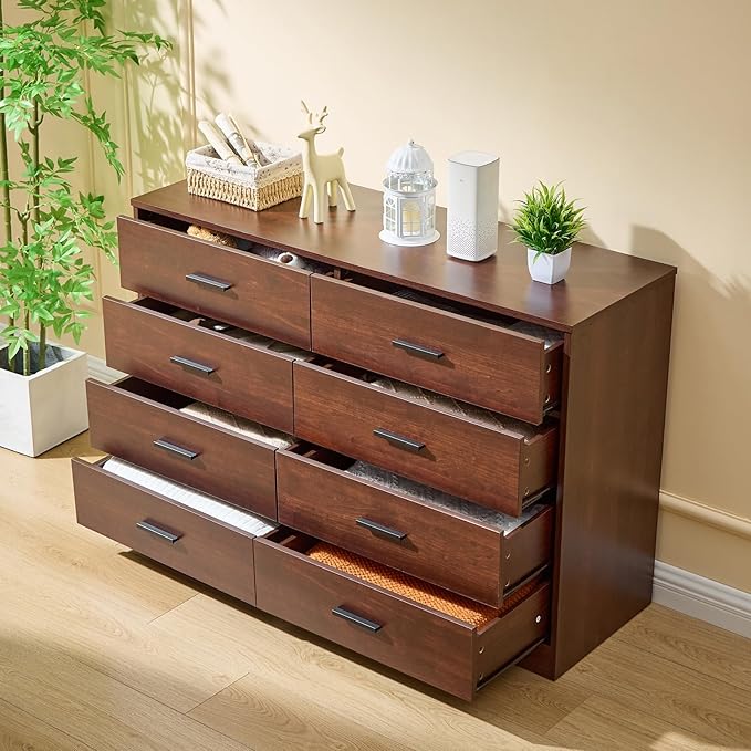 LIDYUK Dark Cherry Dresser for Bedroom, 8 Drawer Dressers & Chests of Drawers, Modern Wood Dresser, 48 Inches Wide Chest of Drawers for Bedroom, Hallway, Living Room