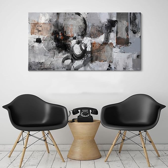 Pogusmavi Black Abstract Canvas Wall Art Living Room Gray and White Wall Decor Paintings for Wall Decorations Modern Wall Decor for Bedrooms Large Framed Artwork for Walls 24×48IN