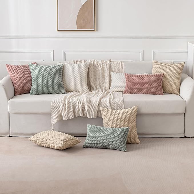 MIULEE Throw Pillow Covers Soft Corduroy Decorative Set of 2 Boho Summer Striped Pillow Covers Pillowcases Farmhouse Home Decor for Couch Bed Sofa Living Room 12x20 Inch Beige