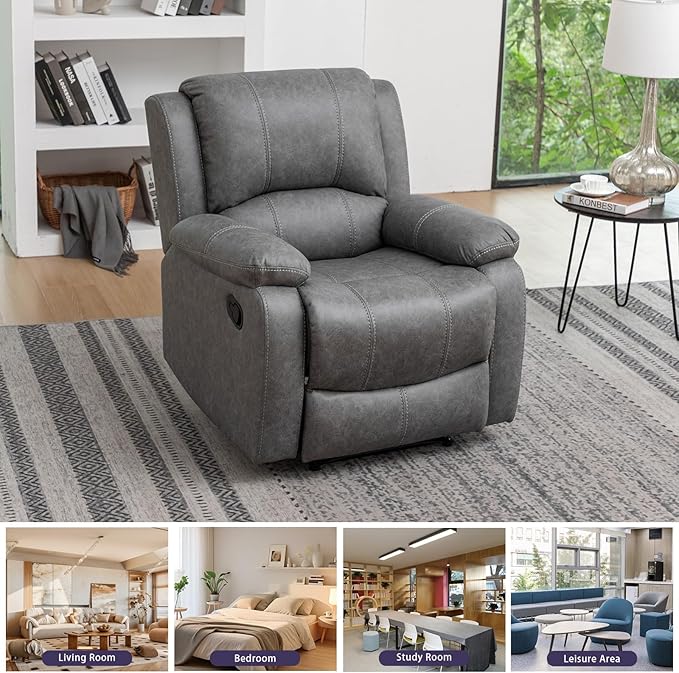 Manual Recliner Chair for Adults, Reclining Chairs, Breathable Leather Single Sofa with Adjustable Backrest, Modern Push Back Wingback Lounge Armchair for Living Room (Dimgray)