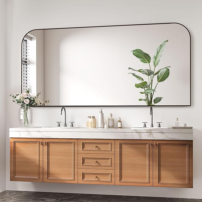 Bathroom Mirror, Wall Mirrors, Black Metal Framed Wall-Mounted Mirrors, Bathroom Vanity Mirror for Over Sink, Living Room, Bedroom, Entryway, 72x36 Inch, Black
