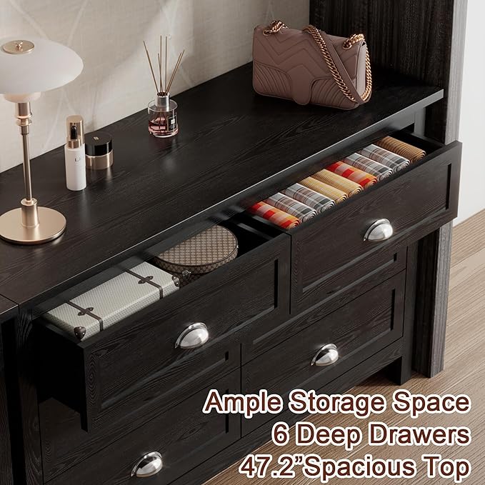 Wananlanen® Farmhouse Dresser for Bedroom, Antique Double Dresser & Chest of Drawer with Vintage Handle and Storage, Wooden Tall Rustic Organizer for Bedroom