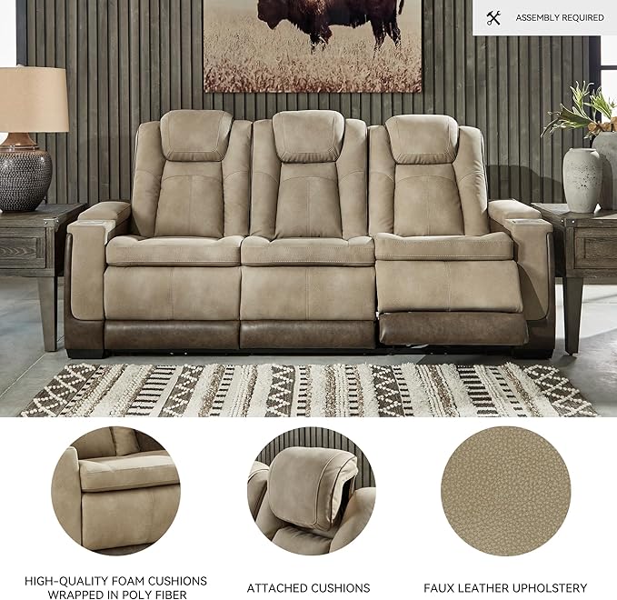 Signature Design by Ashley Next-Gen DuraPella Power Reclining Sofa with Adjustable Headrest, Sand