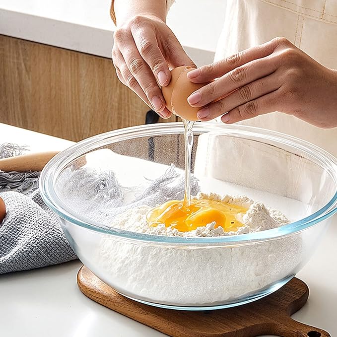 Glass Mixing Bowls with Lids Set, 8 Pieces Glass Salad Bowl Set with Lids(0.6QT,1.1QT,2.2QT,4QT) High Brosilicate Microwave Bowls for Kitchen Baking, Great Gift