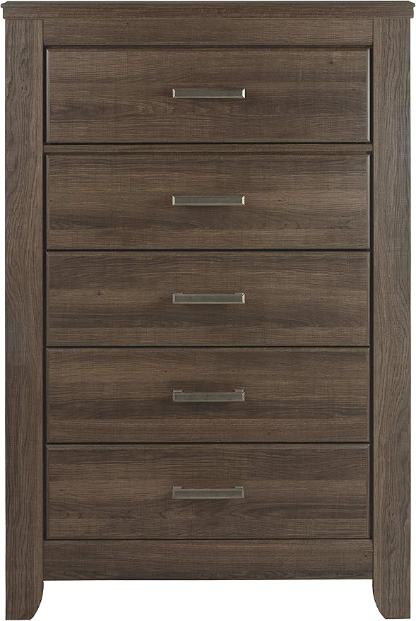 Signature Design by Ashley Juararo Rustic 5 Drawer Chest of Drawers, Aged Dark Brown