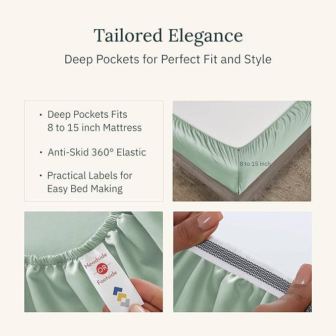 California Design Den Certified Luxury 100% Egyptian Cotton Sheets Full Size, Deep Pocket Full Size Sheets Set Sateen, Breathable & Cooling Sheets for Hot Sleepers (Mint Green, Full)