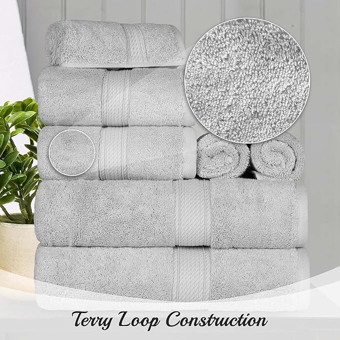 SUPERIOR Egyptian Cotton Pile 9 Piece Towel Set, Includes 3 Bath, 3 Hand, 3 Face Towels/Washcloths, Ultra Soft Luxury Towels, Thick Plush Essentials, Guest Bath, Spa, Hotel Bathroom, Stone