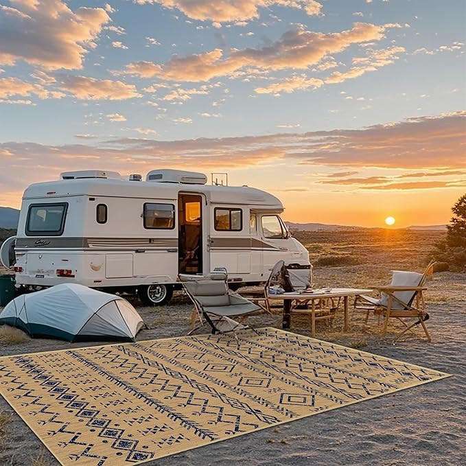 Indoor Outdoor Area Rug Washable Patio Rug Modern Moroccan Geometric Indoor Outdoor Carpet Rug Non Slip Non Shedding for Patio, Deck, Backyard, Porch (8x10)