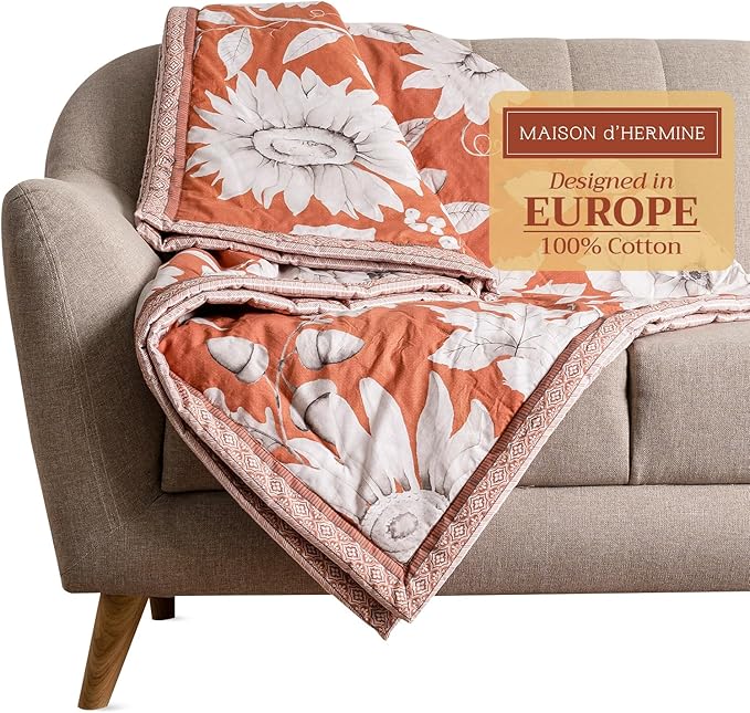 Maison d' Hermine Throw Blanket for Couch Lightweight Soft Warm Breathable Cotton Throw Blankets for Bed Girls Boys Women Men Gifts Sofa Travel Living Room Chair Bedding (50"x60", Pretty Autumn)