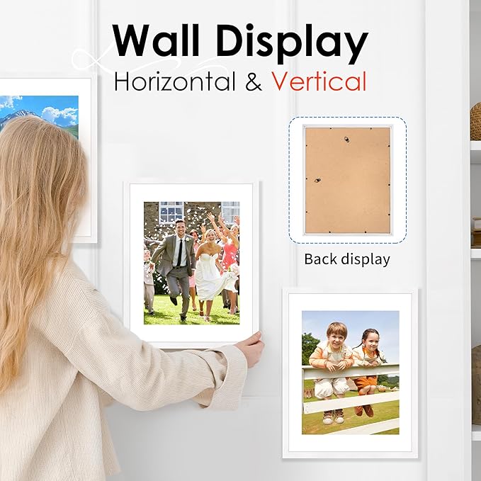 FIXSMITH 11x14 Picture Frame Set of 2, Photo Frame with HD Plexiglass, Display Pictures 8x10 with Mat or 11x14 Without Mat, White Picture Frames Collage Wall Decor, Gallery Wall Frame