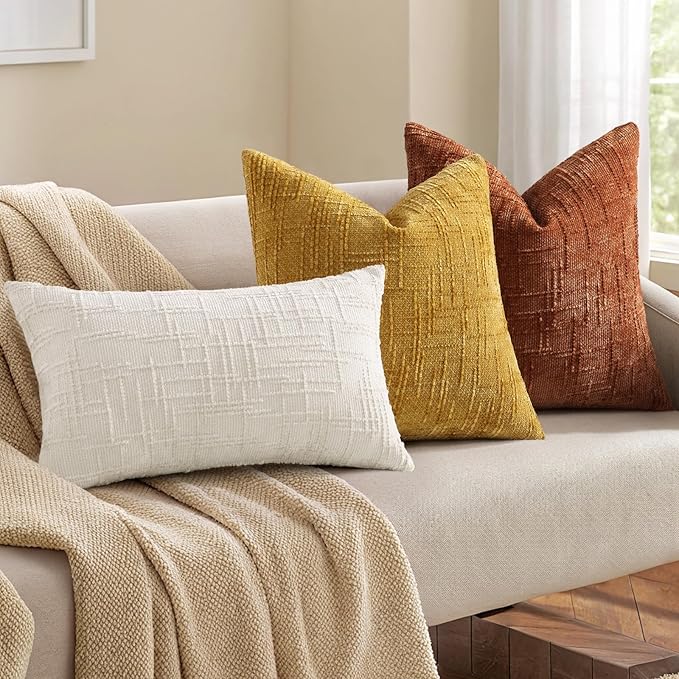 decorUhome Fall Rust Chenille Throw Pillow Covers 20x20 Set of 2 Thick Textured Slubby Couch Pillow Covers Farmhouse Accent Modern Neutral Decorative Pillow Cases for Bed Sofa Living Room