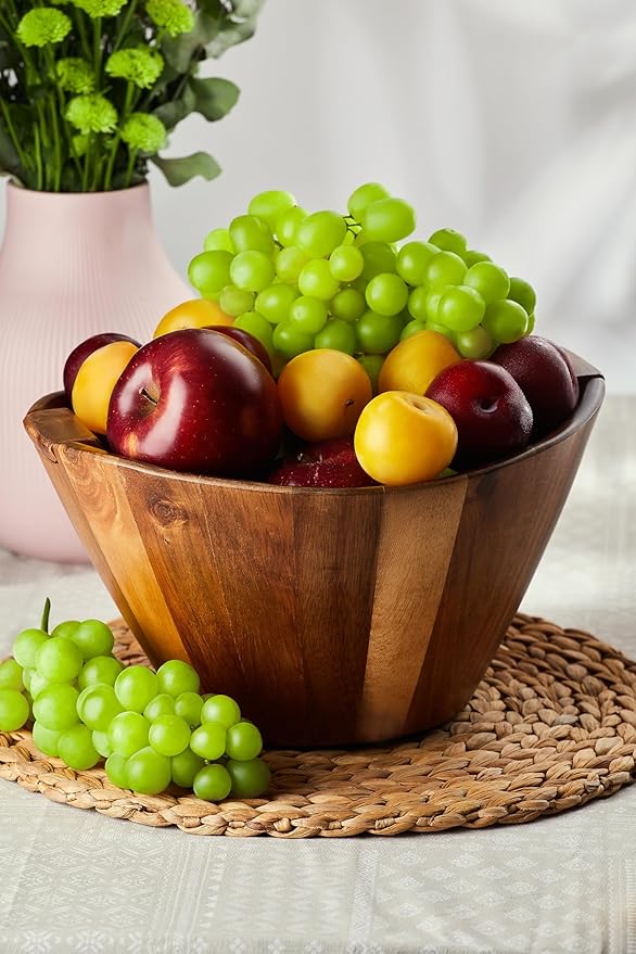 Night Tree Large wooden salad bowl with serving forks mixing, wood salad bowl set for food or fruits, magnetic utensils fit for 6–8 servings, ideal to family meals or as a unique gift
