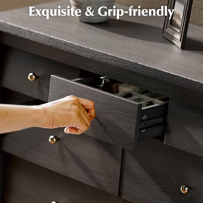 7 Drawers Dresser with Beveled Panel, Farmhouse Chest of Dressers for Bedroom, Wood Dresser TV Stand, Drawer Organizer for Bedroom, Living Room, Black