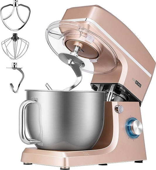 VIVOHOME 7.5 Quart Stand Mixer, 660W 6-Speed Tilt-Head Kitchen Electric Food Mixer with Beater, Dough Hook, Wire Whip, and Egg Separator, Champagne