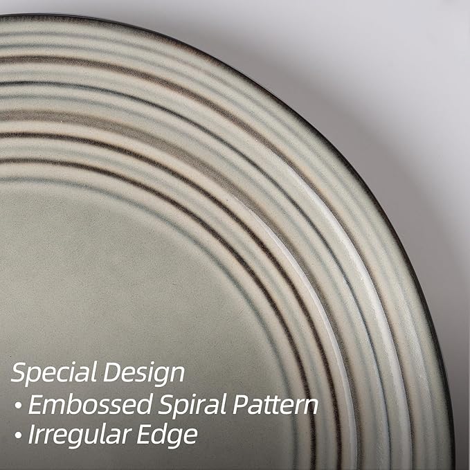 Famiware Plates and Bowls Sets 18-Piece Stoneware Dinnerware Sets, Dishes Set for 6, Hand-made Reactive Glaze Dish Set, Twilight Series, Terre-verte