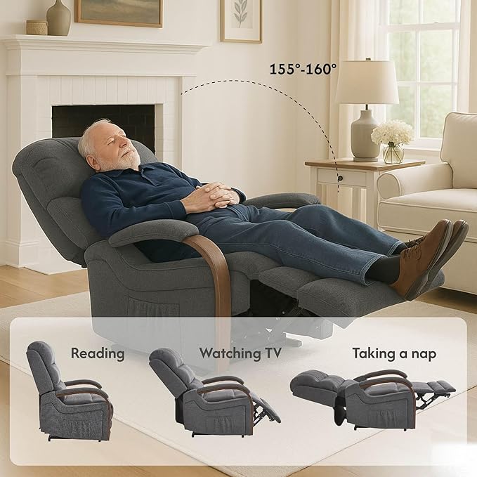 FLEXISPOT Dual Motor Power Lift Recliner Chair for Elderly, Electric Lay Flat Reclining Chair with Massage & Heat, Side Pockets, Fabric Single Sofa for Living Room,Charcoal Gray