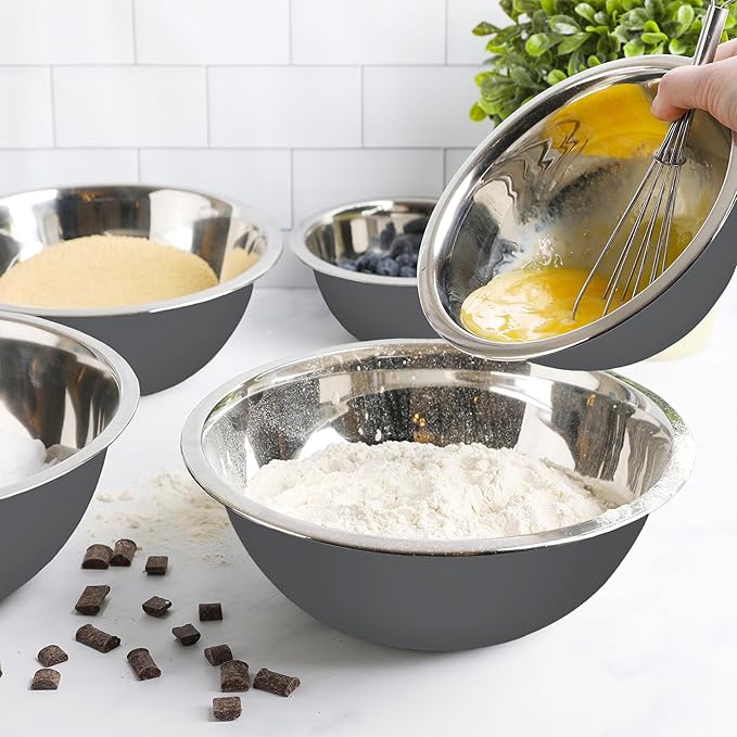 WHYSKO Meal Prep Stainless Steel Mixing Bowls Set, Home, Refrigerator, and Kitchen Food Storage Organizers | Ecofriendly, Reusable, Heavy Duty (Gray)