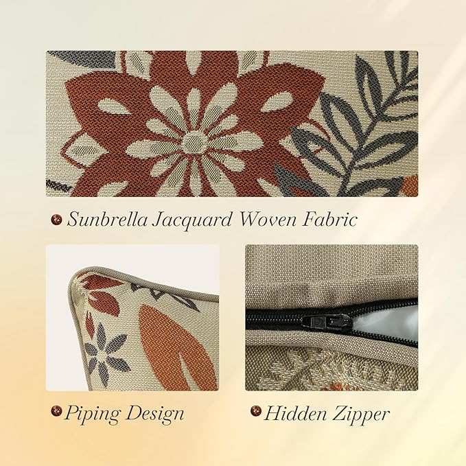 Outdoor Sunbrella Decorative Pillows Pack of 4, 16" x 16" Outdoor Pillow Set for Couch Bed Throw Patio Sofa, Airies Marble