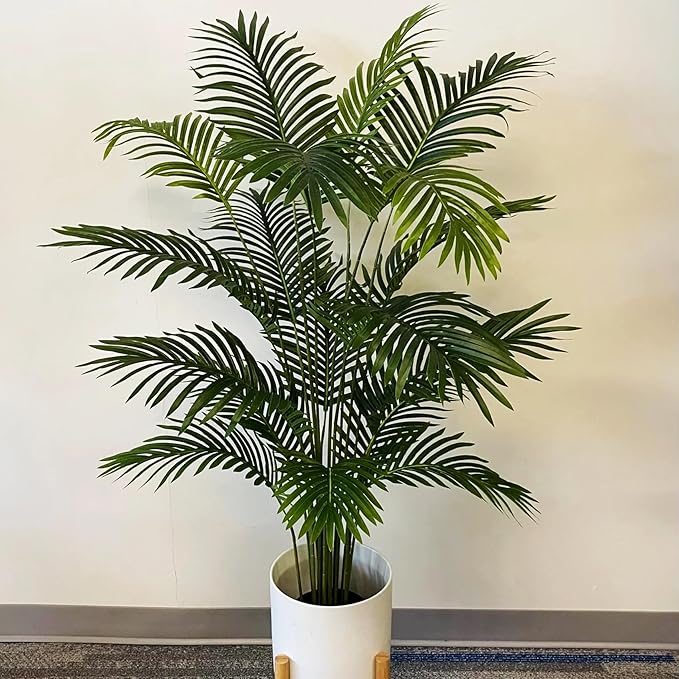 5ft Artificial Areca Palm Plant Fake Palm Tree with 17 Trunks Pre-Potted Artificial Plant with Realistic Moss for Home Office Faux Tree for Indoor Outdoor (5 Feet-2 Pack)