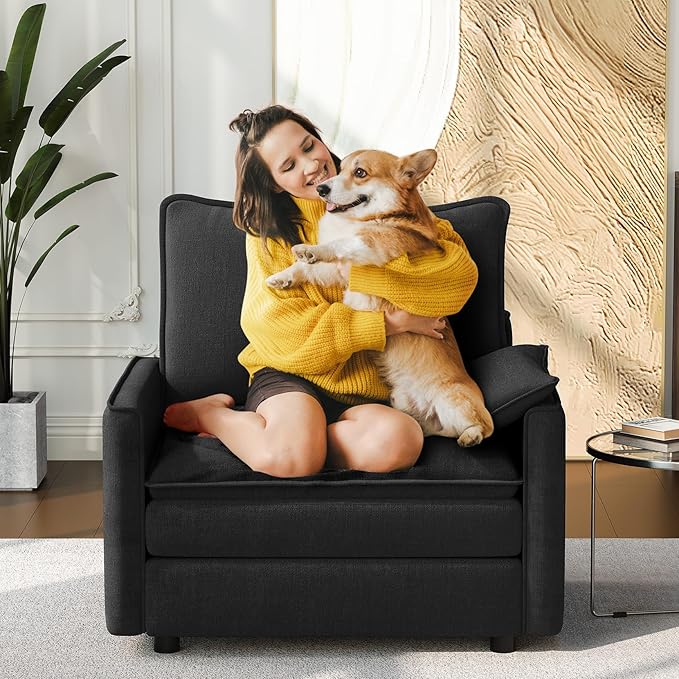 Vesgantti 40" Single Seat Sofa, Comfy Cloud Couch Deep Seat Upholstered Couch Chenille Modern Sofa with Armrest Pillow, Easy Assembly for Living Room, Bedroom and Apartment, Black