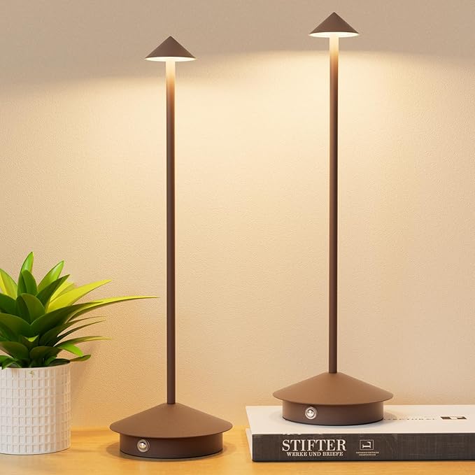2-Pack 6000mAh Rechargeable Led Table Lamp Cordless,3000K-6000K Stepless Dimming Touch Lamps with Memory Function,IP54 Waterproof Aluminum Table Light for Outdoor/Bars/Restaurant/Patio(Rust)
