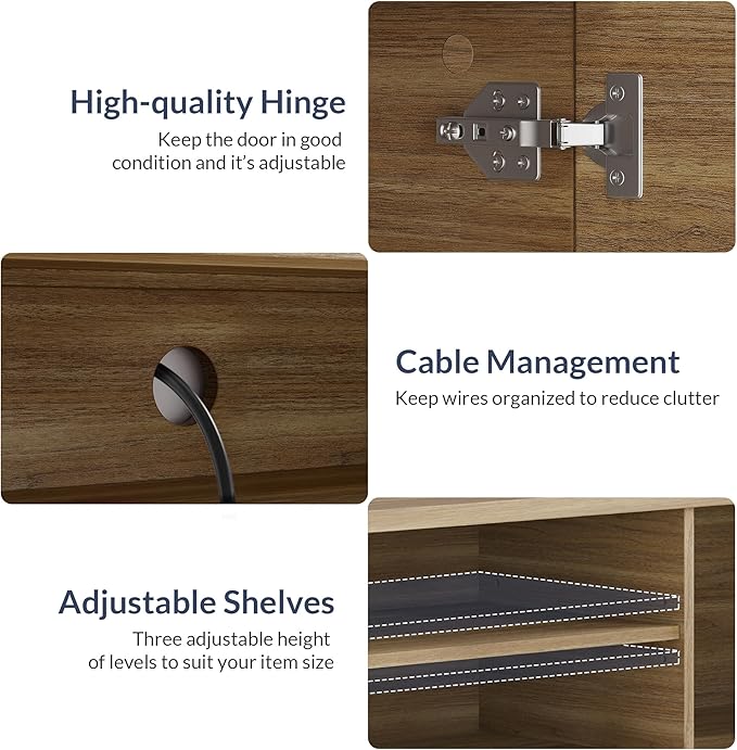 BELLEZE Fluted TV Stand for TV up to 75", Modern Entertainment Center with Storage Media Console Table with Cable Management, Wood TV Cabinet for Home Living Room Bedroom(Camel), 68"x15.6"x17.2"