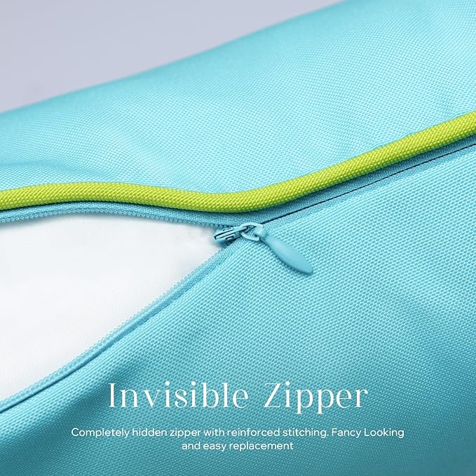 Phantoscope Pack of 2 Outdoor Waterproof Throw Pillow Covers with Contrast Piping, Decorative Square Cushion Case Patio Pillows for Couch Tent Sunbrella, Sky Blue 20x20 inches