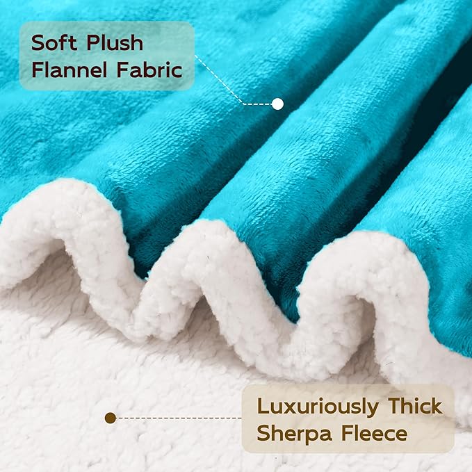 BEAUTEX Sherpa Fleece Throw Blankets, Soft Fluffy Flannel Plush Blanket and Throw, Fuzzy Cozy Blue Cuddle Blankets for Couch Bed Sofa Adults (50" x 60", Teal)