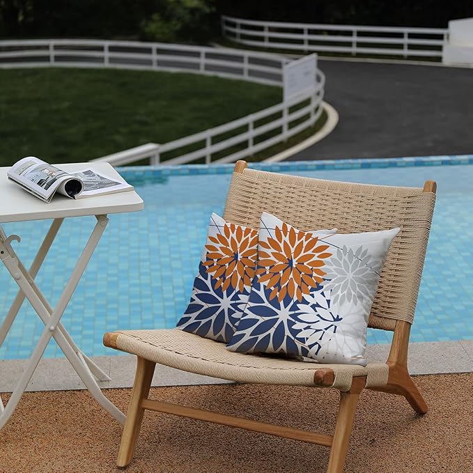 DFXSZ Outdoor Throw Pillow Covers 16x16 Inch Set of 2 Waterproof Spring Summer Geometric Elegant Orange Blue Outdoor Pillow Covers for Patio Funiture Garden Couch 158V16