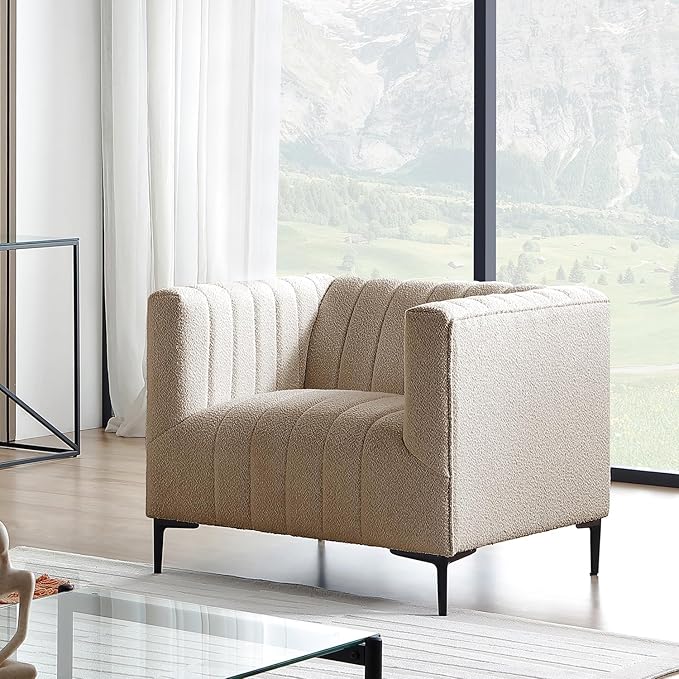 Get Set Style Modern Accent Single Sofa Chair with Arms,Tufted Bouclé Upholstered Comfy Reading Sofa with Arm,Thick Seat Cushion Chair for Living Room Bedroom Study Studio Lounge, Taupe
