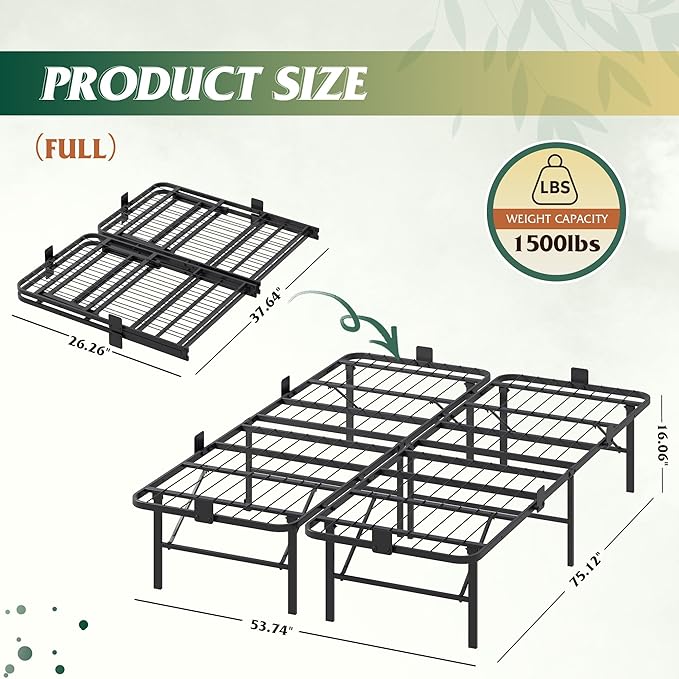 WLIVE Foldable Full Bed Frames, Metal Platform Bed Frame Full Size with Heavy Duty Steel Slats, No Box Spring Needed, Easy Assembly, No Noise, Black
