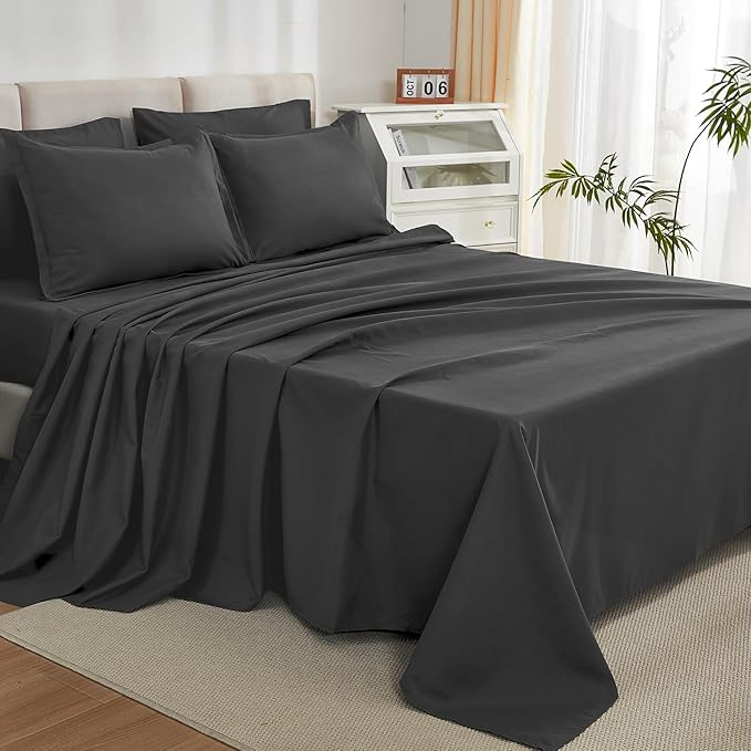 Litanika Twin/Twin XL Size Comforter Sets Grey Dark Grey - 5 Pieces Bed in a Bag Twin/Twin XL Bedding Comforter Sets, Solid Lightweight Bed Set with Comforter, Sheets, Pillowcase & Sham