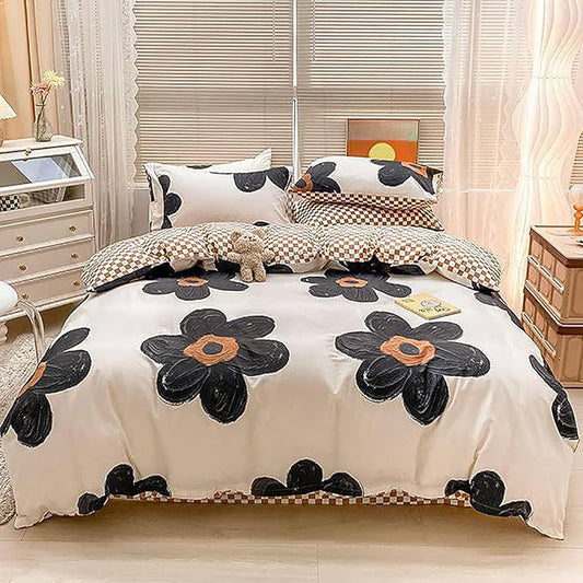 Luxlovery Floral Comforter Set California King Black and White Botanical Bedding Comforter Set Full Cute Chic Sunflower Pattern Blanket Quilts Women Girls 3 Piece Floral Bedding Set for Cal King Bed