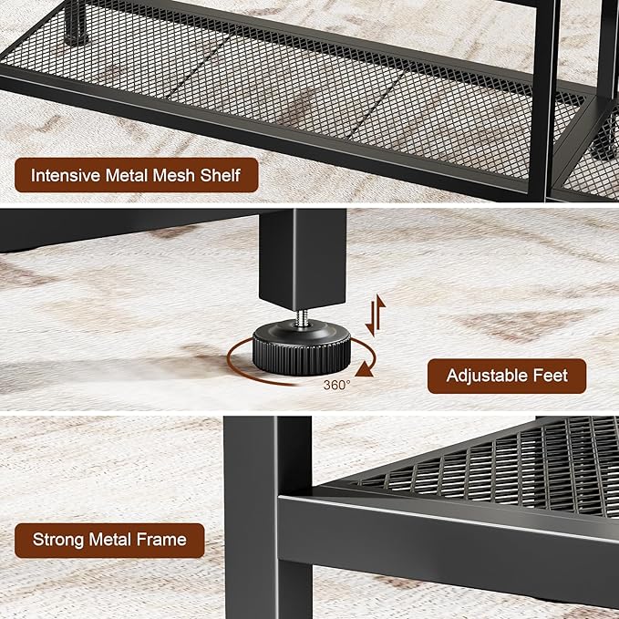 Furnulem Entryway Table 47'' Sofa Console Table with 4 Fabric Drawers, Industrial Entry Way Shoe Rack with Metal Mesh Shelf for Front Door, Foyer Wooden Top, Sturdy Metal Frame, Rustic Brown