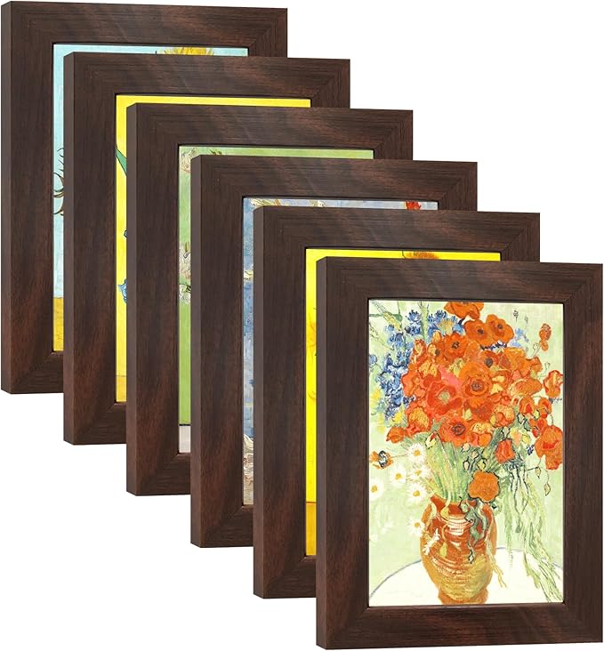 4x6 Picture Frame Set of 6 with Real Glass for Pictures 4x6 Without Mat,Wall or Tabletop Gallery Photo Frames Walnut
